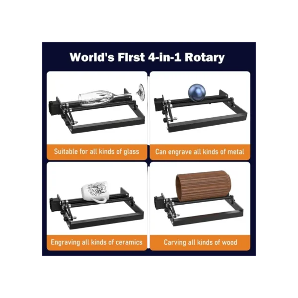 Accesorio rotatorio Sculpfun 4‑en‑1 para grabar vidrio, metal, cerámica y madera | Tienda Revenato