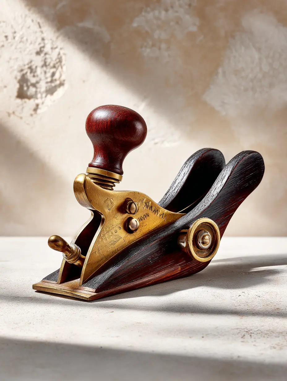 Cepillo manual antiguo de bronce y madera oscura en venta de garage Revenato – pieza de colección para ebanistas