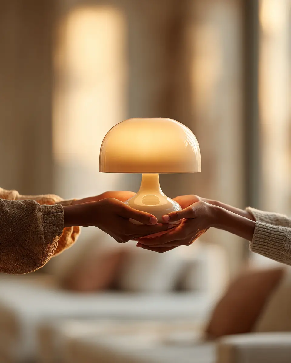 Lámpara de mesa estilo mushroom beige entregada mano a mano – compra segura en venta de garage online Revenato