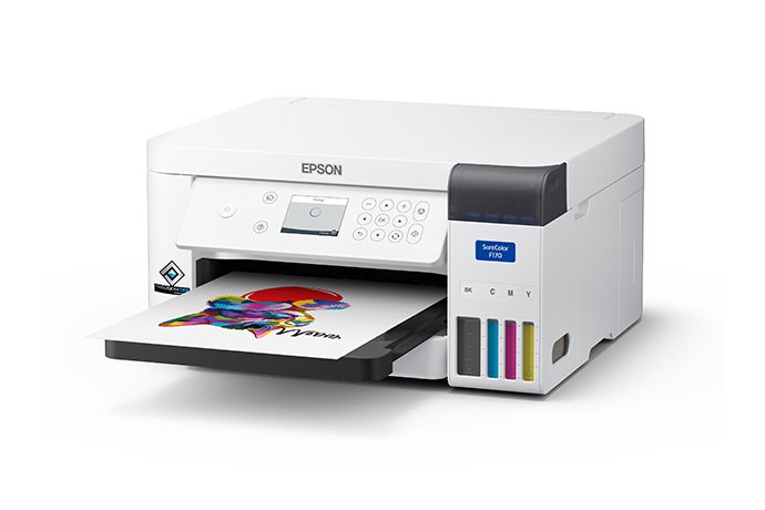 Vista lateral impresora Epson SureColor F170 para sublimación A4 con tanque EcoFit | Tienda Revenato