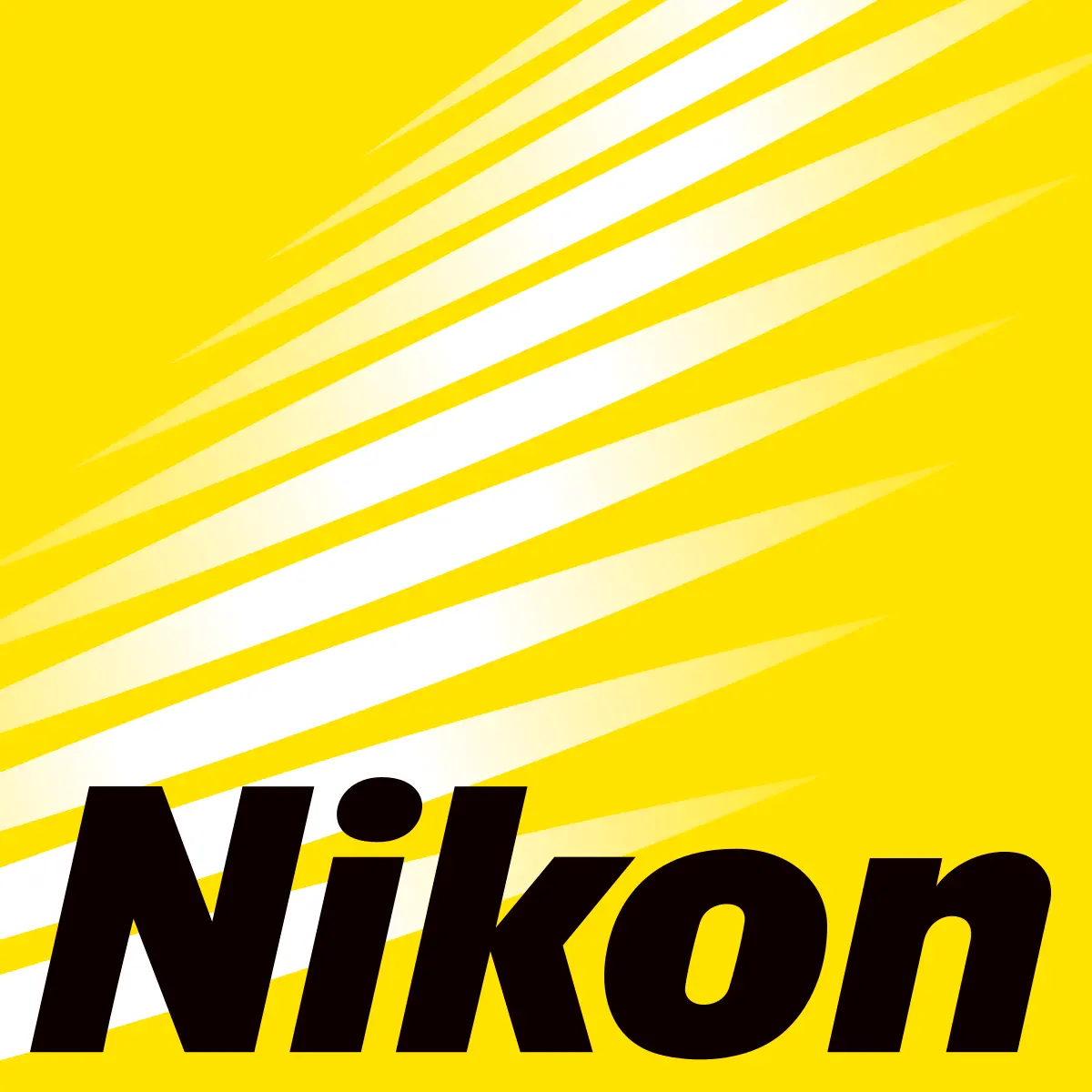 Logo Nikon fondo amarillo con destellos blancos – marca de cámaras y óptica profesional | Tienda Revenato