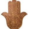 Mano de Fátima de madera con diseño floral y ojo protector tallado a láser