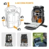 Infografía Lowepro ProTactic BP 450 AW II con 4 puntos de acceso, interior configurable y bolsillo para laptop 16″ | Tienda Revenato