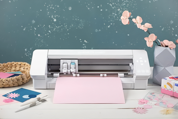 Plotter Silhouette Cameo 4 cortando cartulina rosa para scrapbooking y manualidades | Tienda Revenato