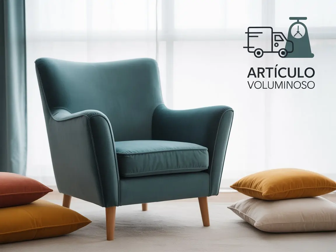 Sillón estilo mid‑century color aqua con patas de madera, envío para artículo voluminoso | Tienda Revenato