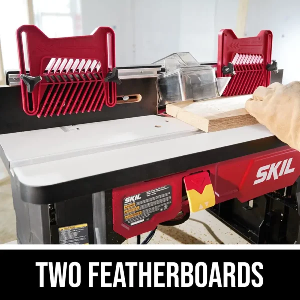 Mesa router SKIL RAS900 con 2 featherboards ajustables para soporte y control de la pieza | Tienda Revenato