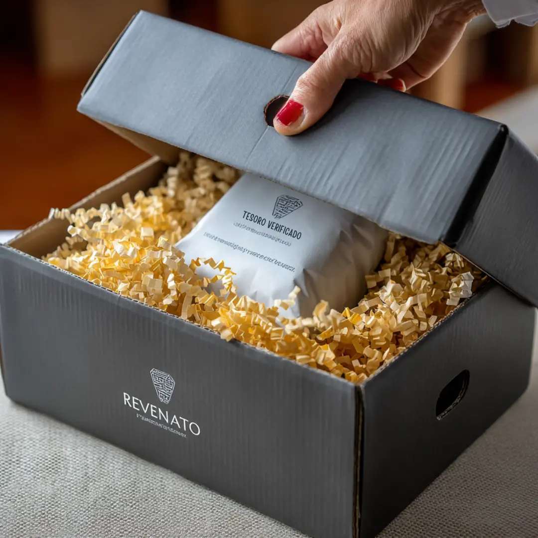 Caja de envío Revenato con tesoro verificado y empaque seguro – venta de garage online confiable