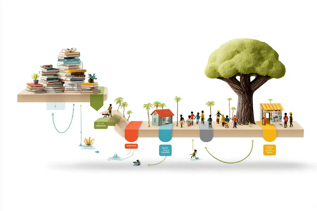 Infografía ilustrada sobre el proceso de donación de libros y su impacto comunitario